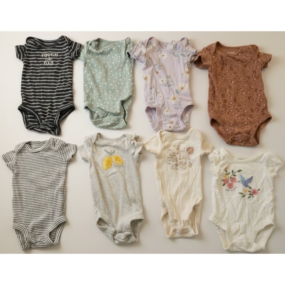 8 pc lot Newborn 0-3 month Baby Girl 1 pc Short Long Sleeve Floral Pink White